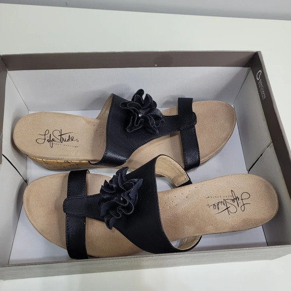 LifeStride Notice Black Nala Wedge Sandal Size Women's 11 with Box - Picture 13 of 14